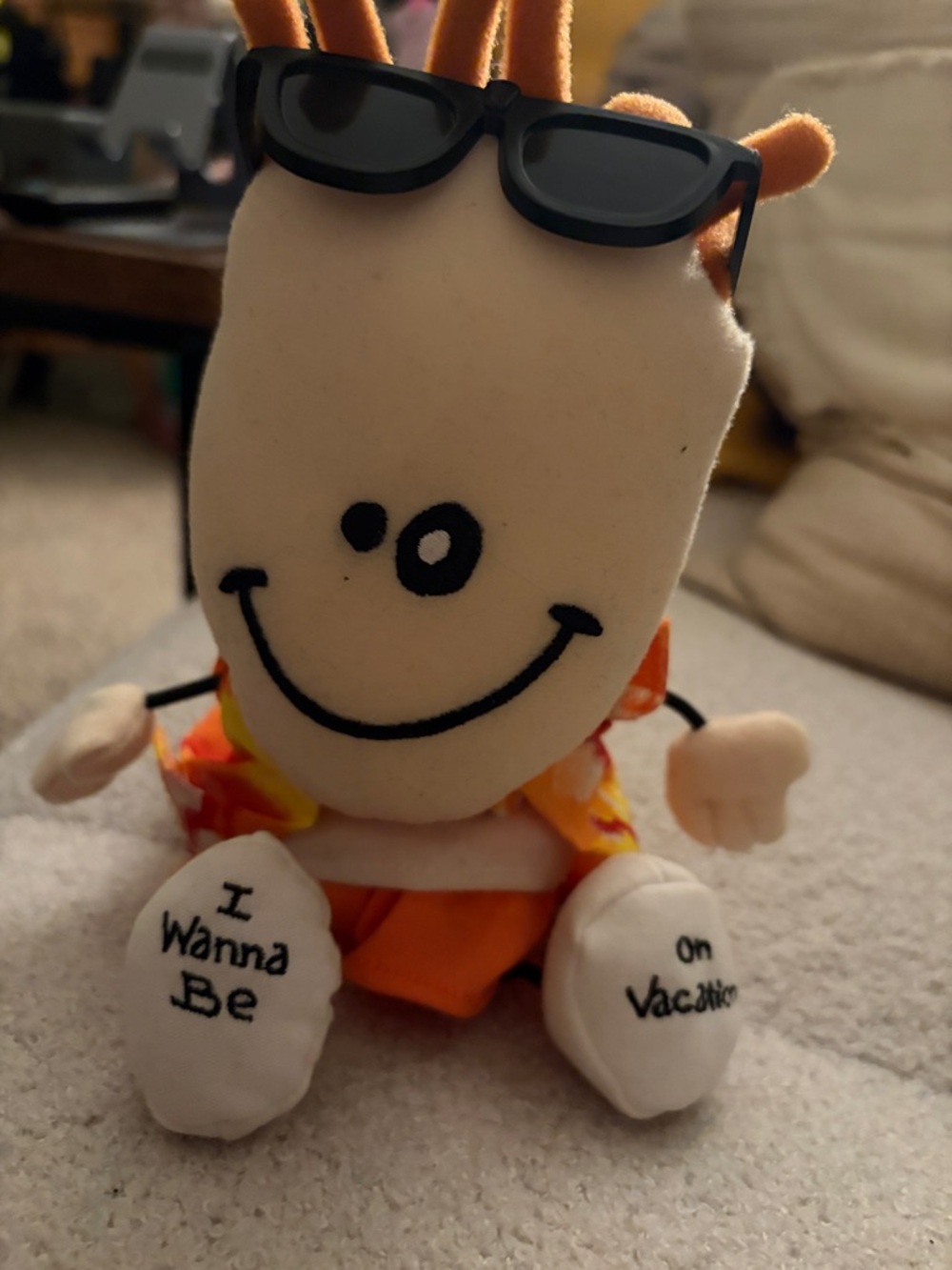 Smiley Plush Toy with Sunglasses and Orange Outfit